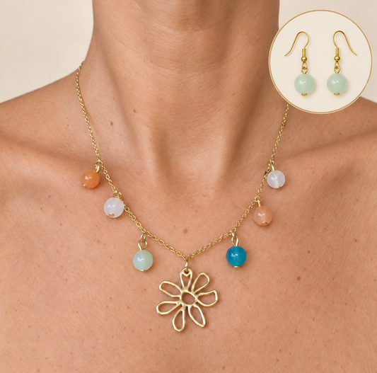 Schmuckset Blume Pastell goldfarben handgefertigt