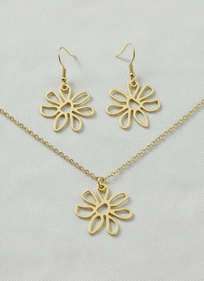 Schmuckset Edelstahl Blume silber/gold