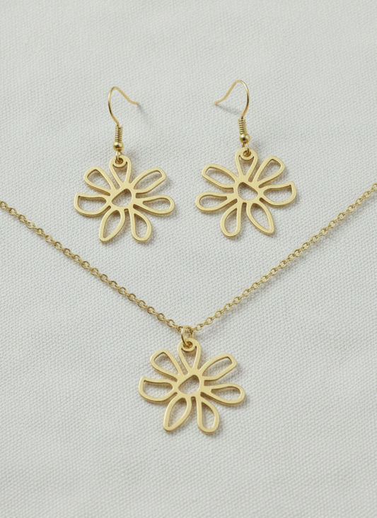 Schmuckset Edelstahl Blume silber/gold