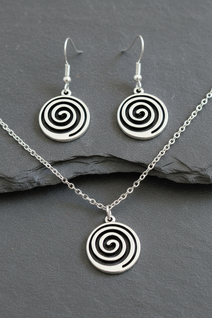 Schmuckset Spirale silberfarben Edelstahl