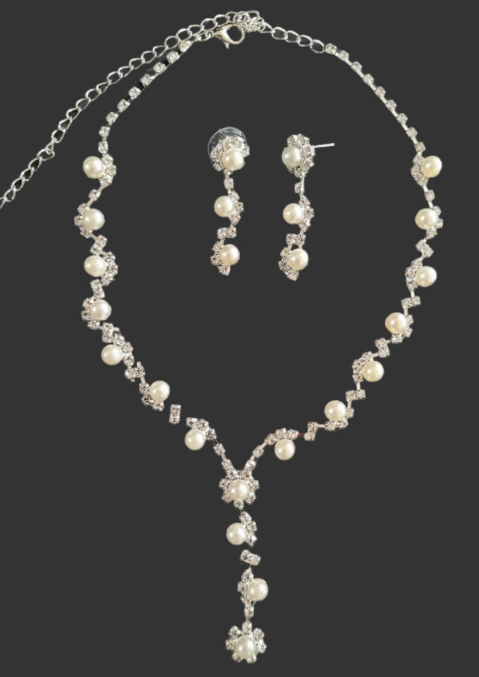 Perlen & Strass Schmuckset silber