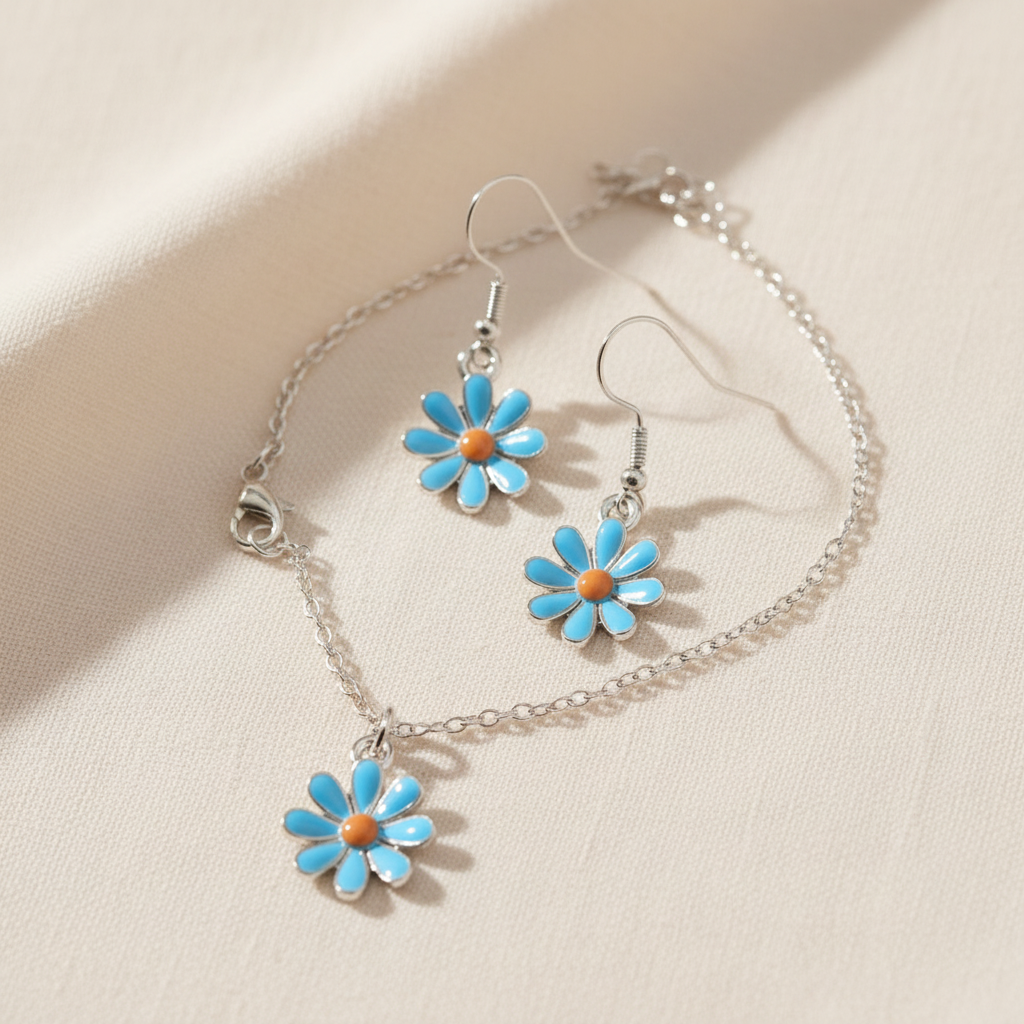 Schmuckset Blume silber weiss oder blau