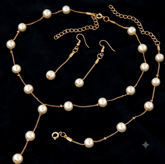 Perlen-Schmuckset Gold – Kette, Armband & Ohrringe