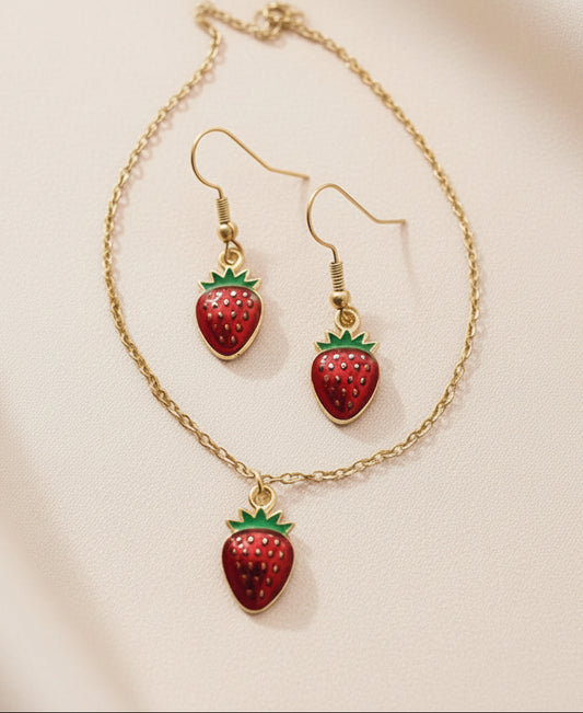 Schmuckset Erdbeere goldfarben
