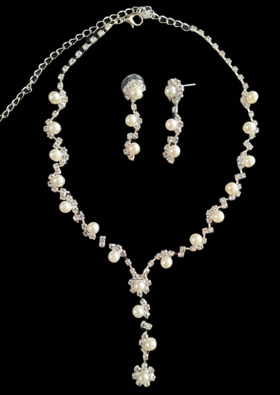Perlen & Strass Schmuckset silber