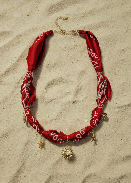 Bandana Kette rot/gold – Handgemachtes Unikat