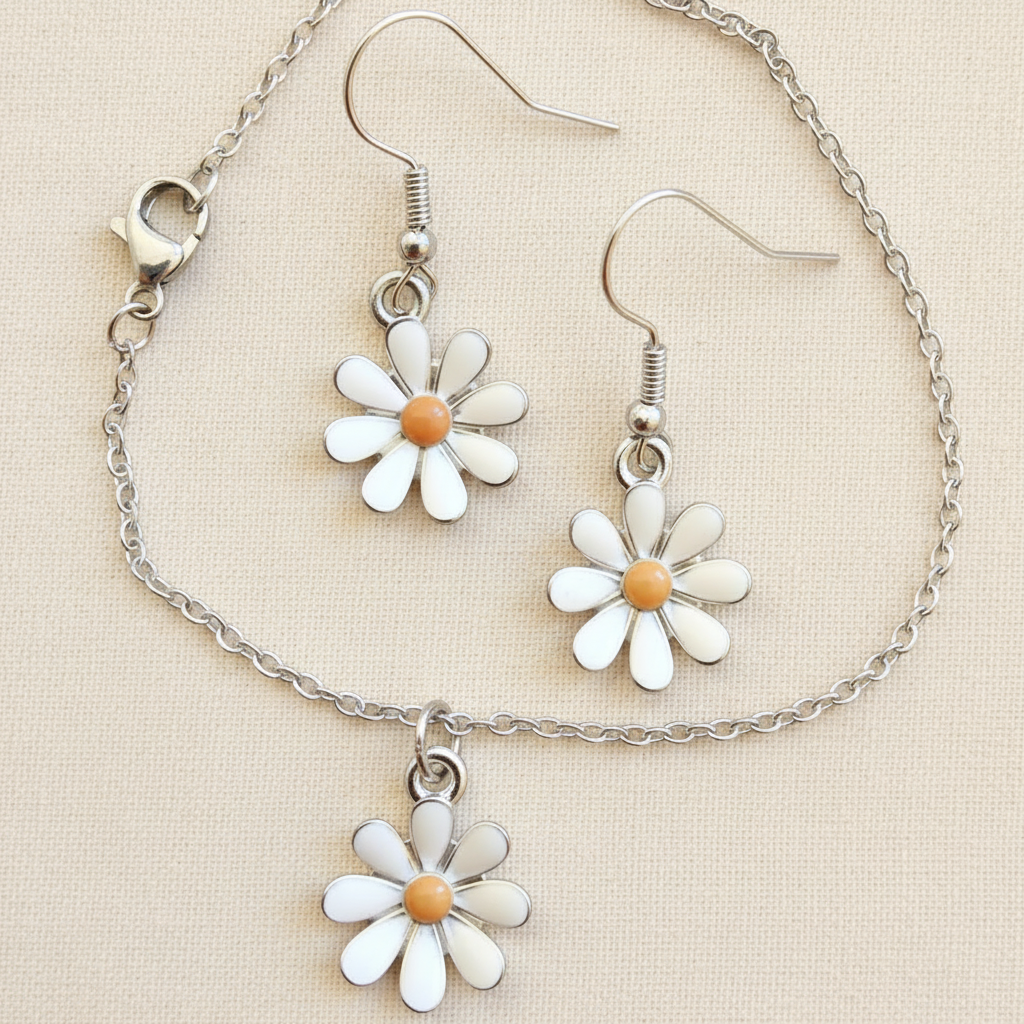 Schmuckset Blume silber weiss oder blau