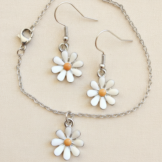 Schmuckset Blume silber weiss oder blau