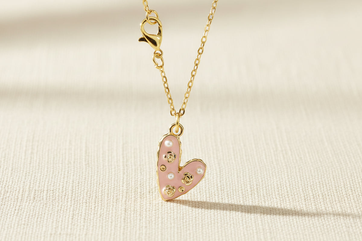 Halskette Rosa Herz gold mit Perlen