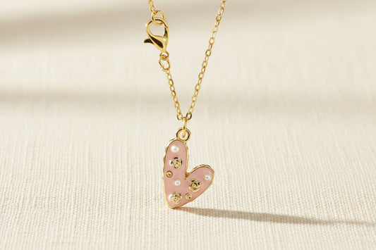 Halskette Rosa Herz gold mit Perlen