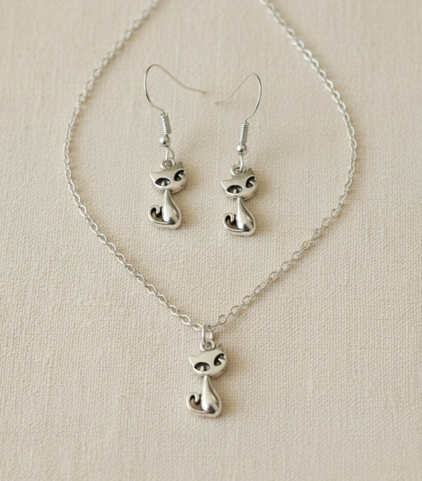 Schmuckset Katze silberfarben