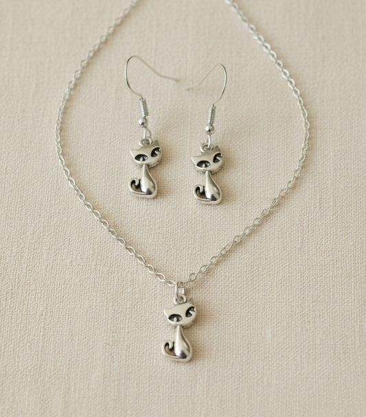 Schmuckset Katze silberfarben