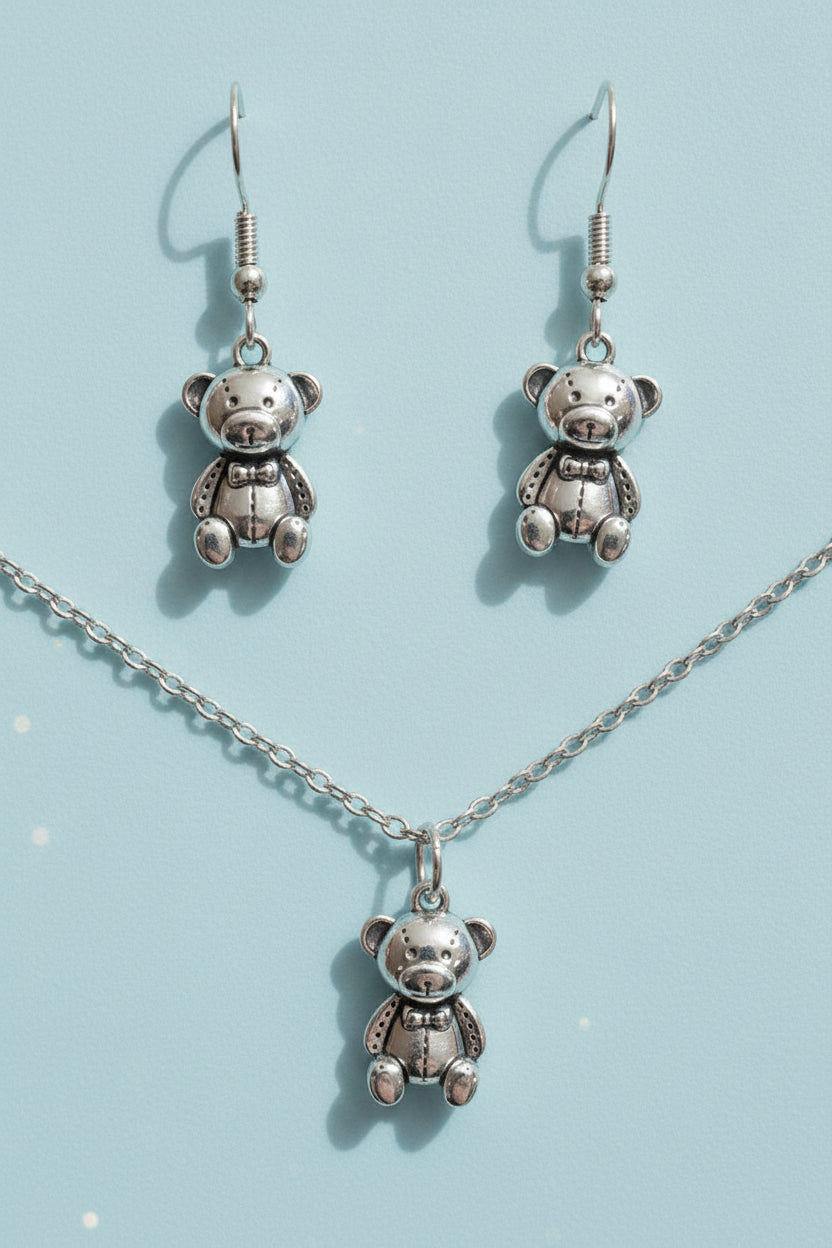 Schmuckset Teddybär silberfarben