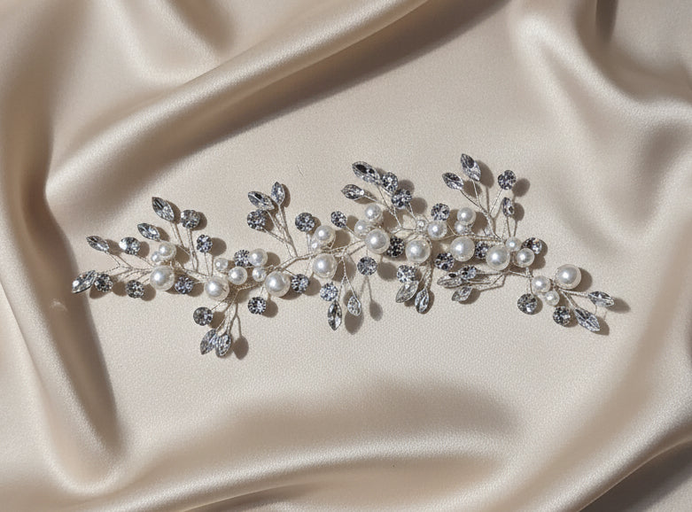 Braut Kopfschmuck Perlen Strass silberfarben