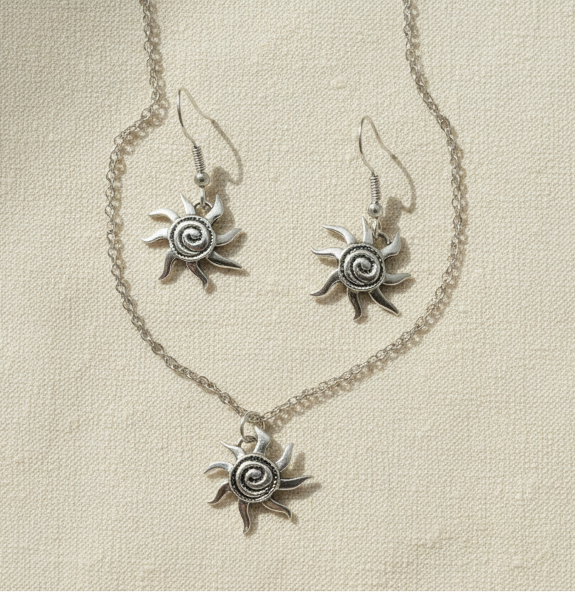 Schmuckset Sonne Spirale silberfarben