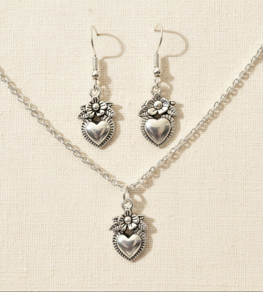 Schmuckset Blumen-Herz silberfarben
