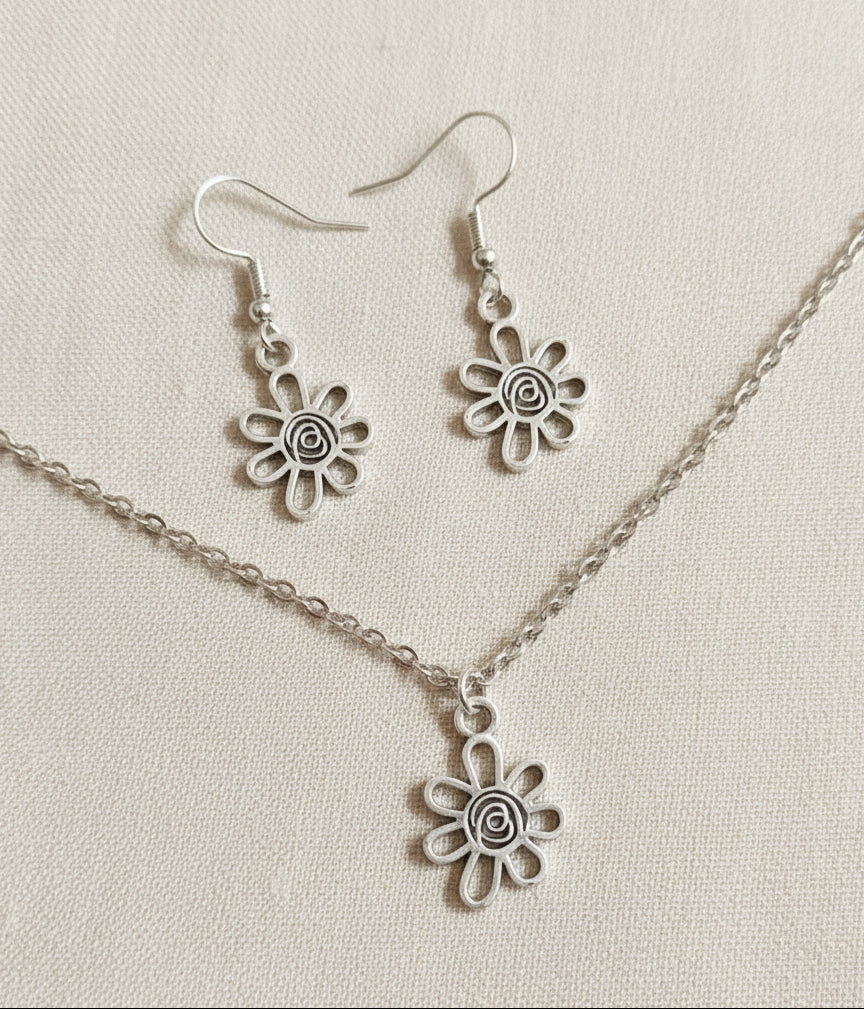 Schmuckset Edelstahl Blumenspirale silber