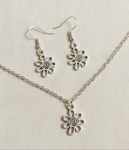 Schmuckset Edelstahl Blumenspirale silber