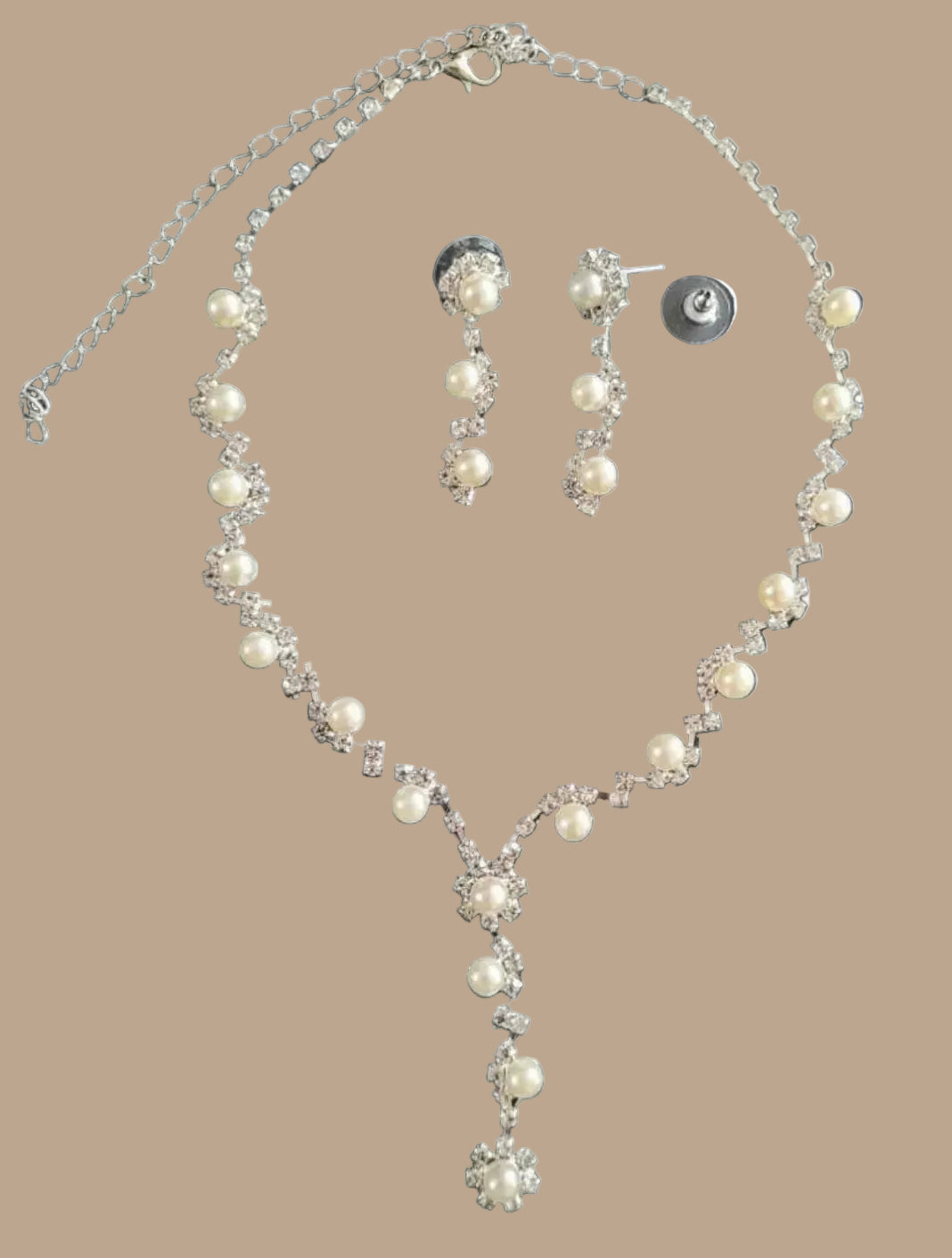 Perlen & Strass Schmuckset silber