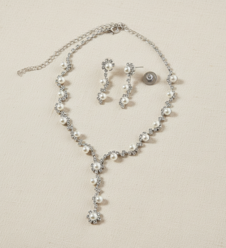 Perlen & Strass Schmuckset silber