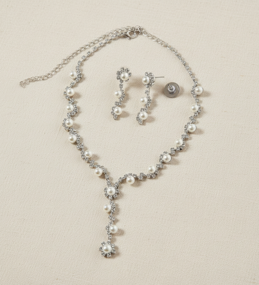 Perlen & Strass Schmuckset silber