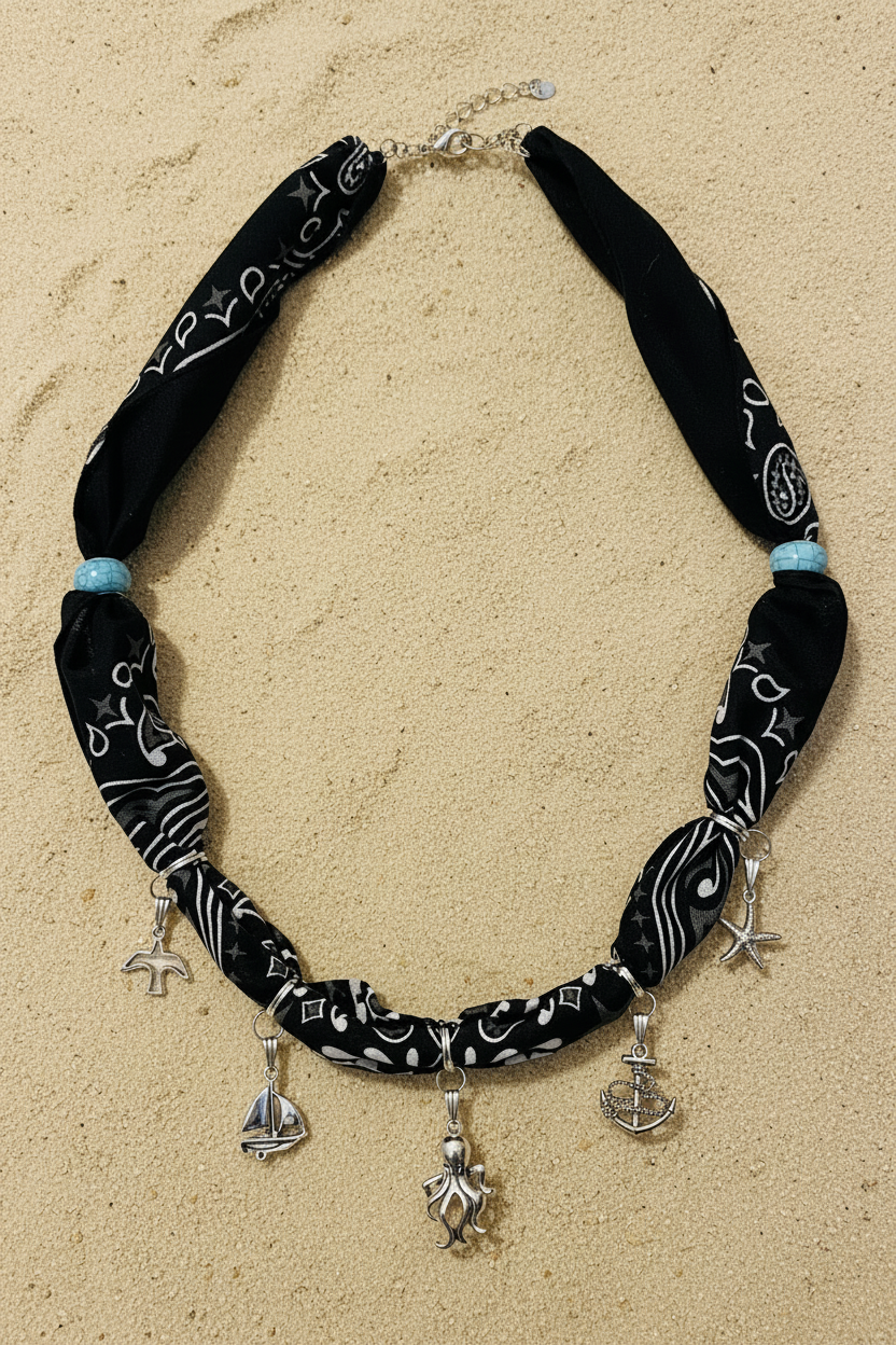 Bandana Kette Maritim handgemachtes Unikat schwarz