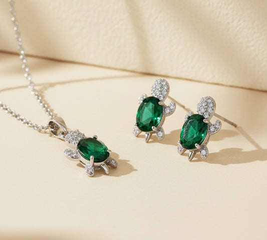 Schmuckset Schildkröte Zirkonia silberfarben