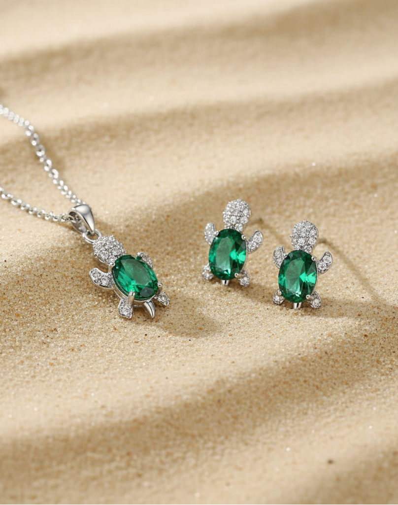 Schmuckset Schildkröte Zirkonia silberfarben