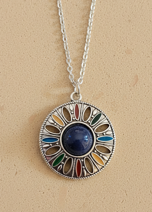 Kette Mandala silberfarben bunt Edelstahl