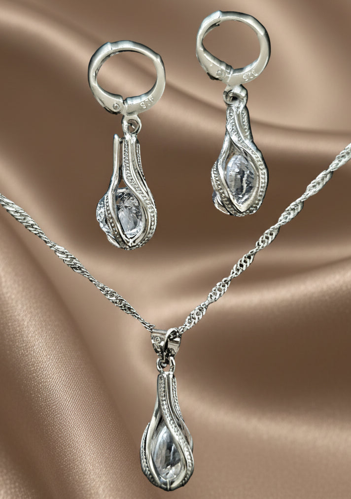 Schmuckset Tropfen 925 Silber mit Zirkonia