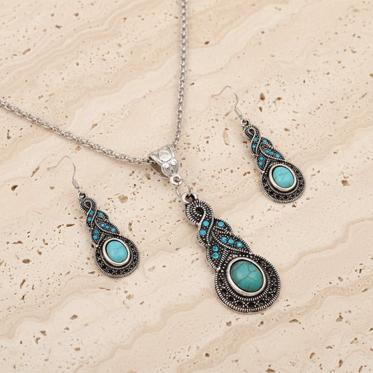 Schmuckset Türkis Strass Boho silberfarben antik