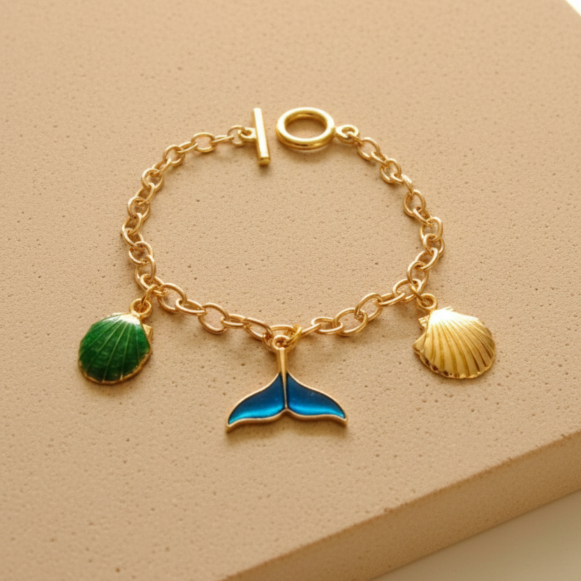 Armband Meerjungfrau Muschel Charms goldfarben handgefertigt