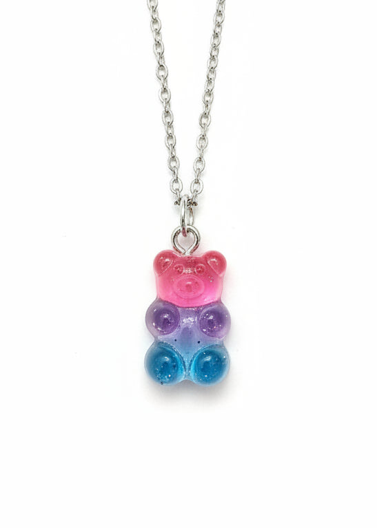 Halskette Gummibärchen 2farbig Glitzer silberfarben